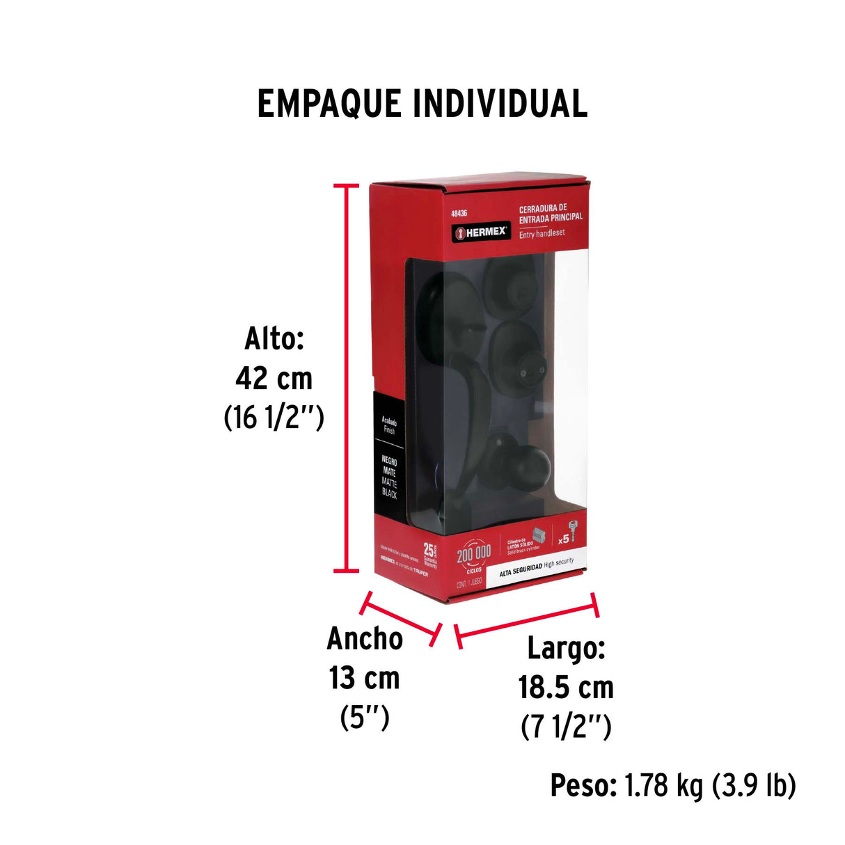 Jaladera/Perilla, Lugo Llave-llave, Negro, Hermex
