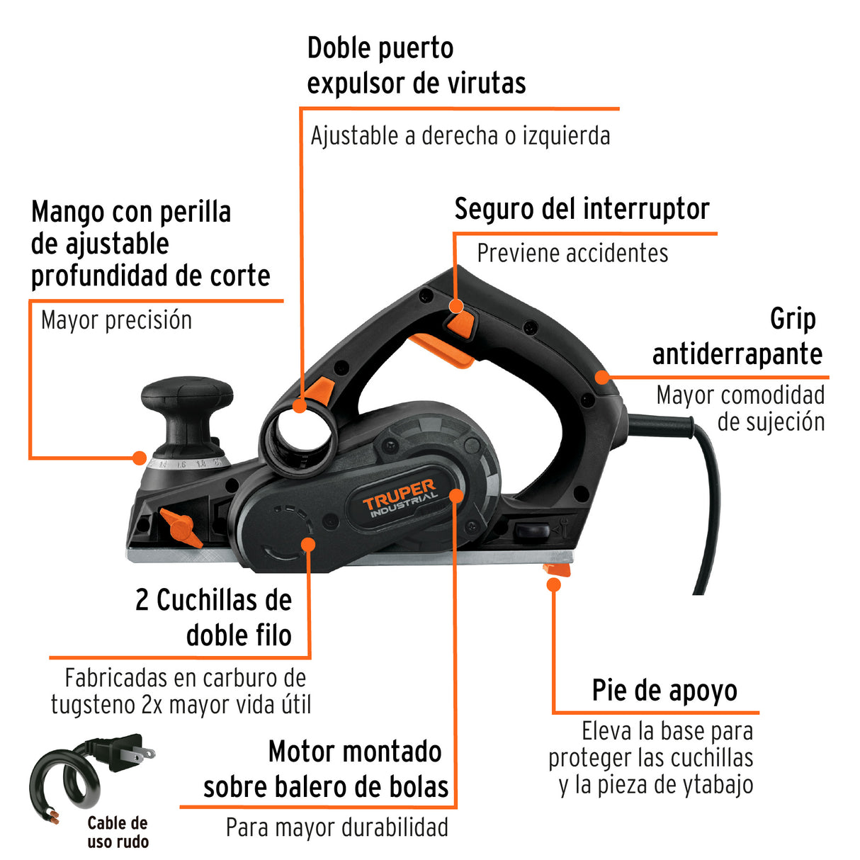 Cepillo Eléctrico 3-1/4', 720 W, Truper Industrial