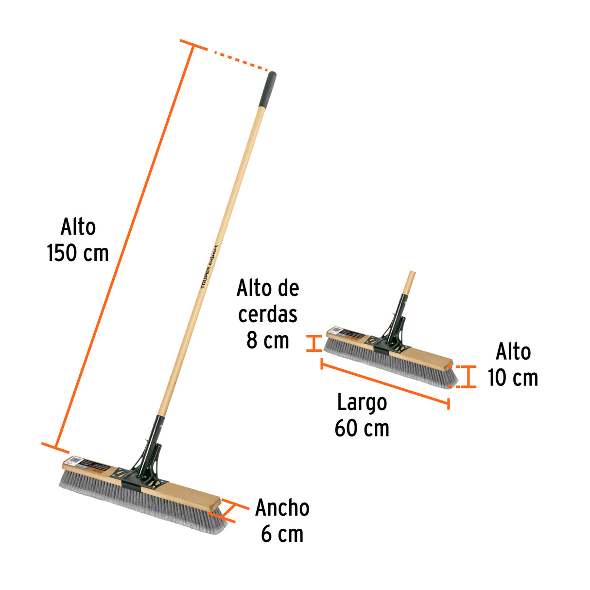 Cepillo Superficies Lisas, Cerdas PE, Mango 60 cm, Expert