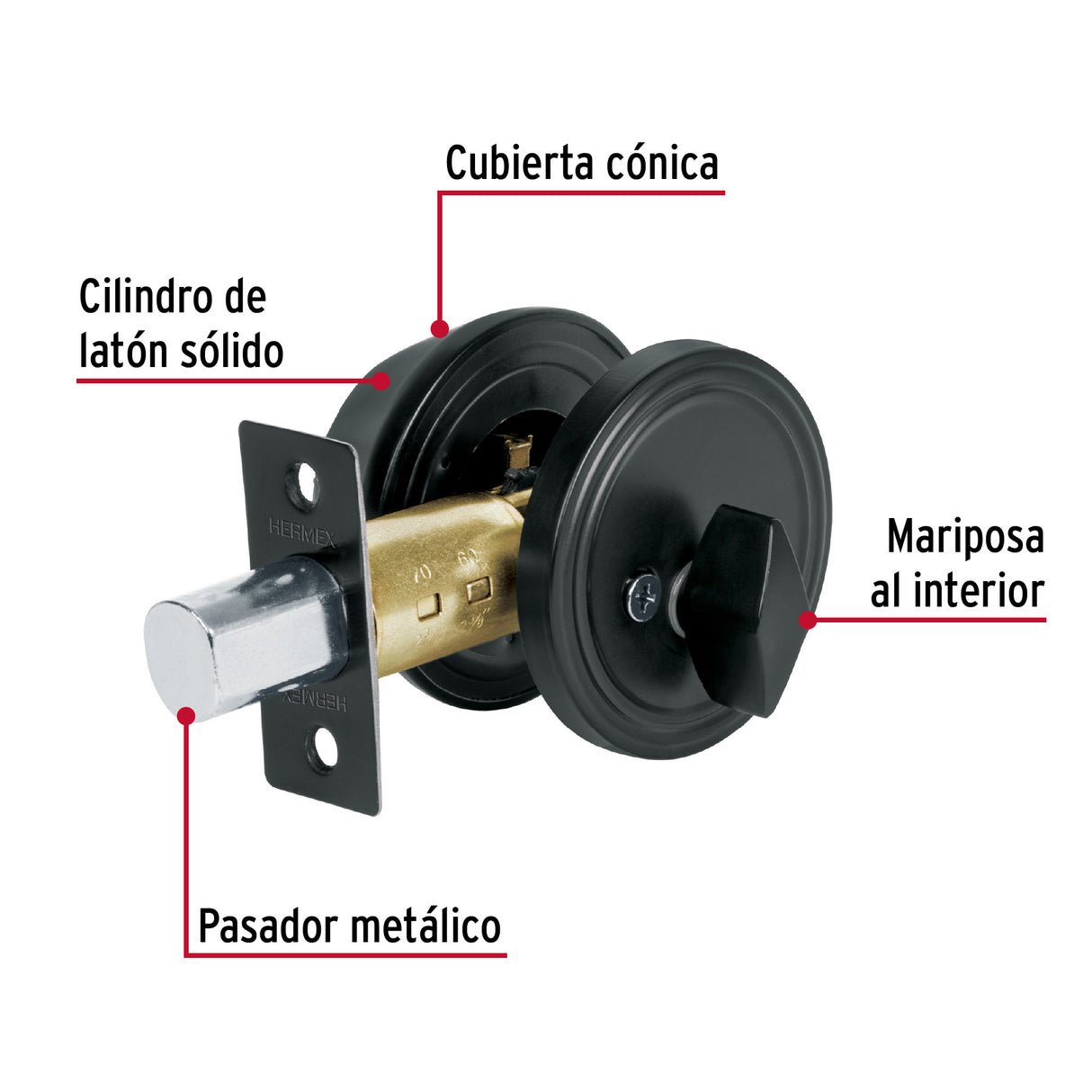 Cerrojo Llave-mariposa Negro, Llave Tradicional, Basic