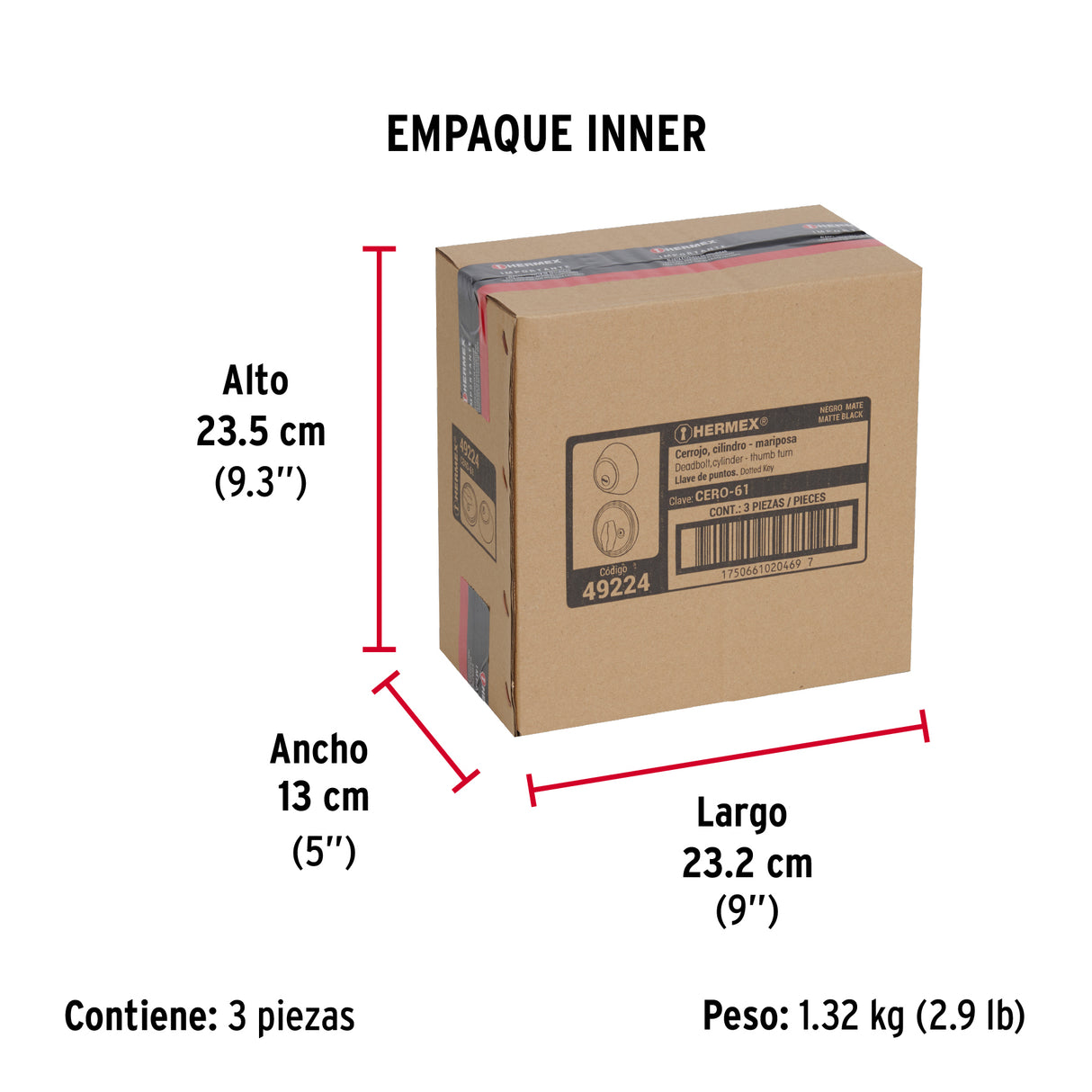 Cerrojo Llave-mariposa Negro, Llave Puntos, Hermex