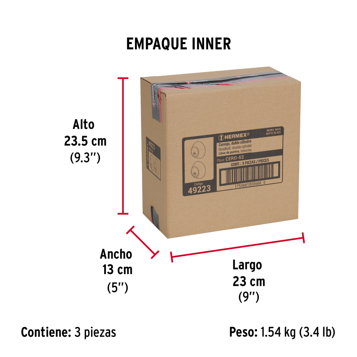 Cerrojo Llave-llave Negro, Llave Puntos, Hermex