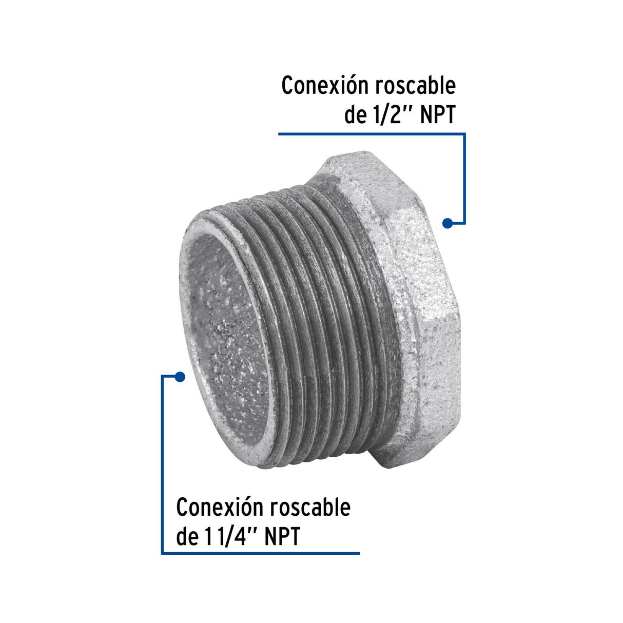 Reducción Bushing Acero Galvanizado 1-1/4 X 1/2', Foset