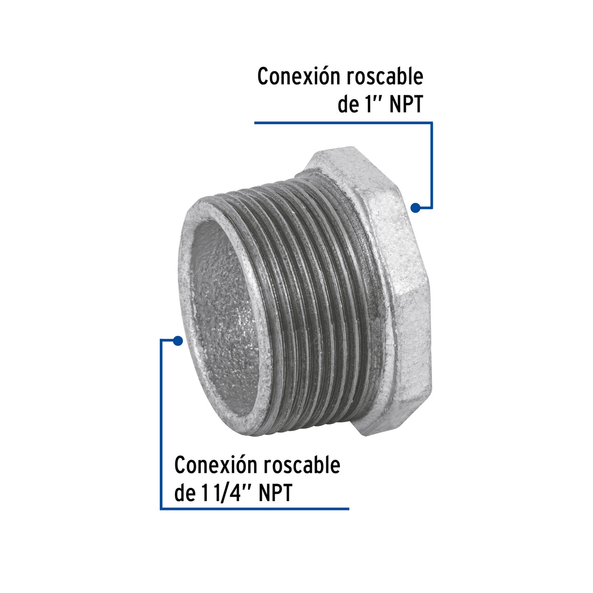 Reducción Bushing Acero Galvanizado 1-1/4 X 1', Foset