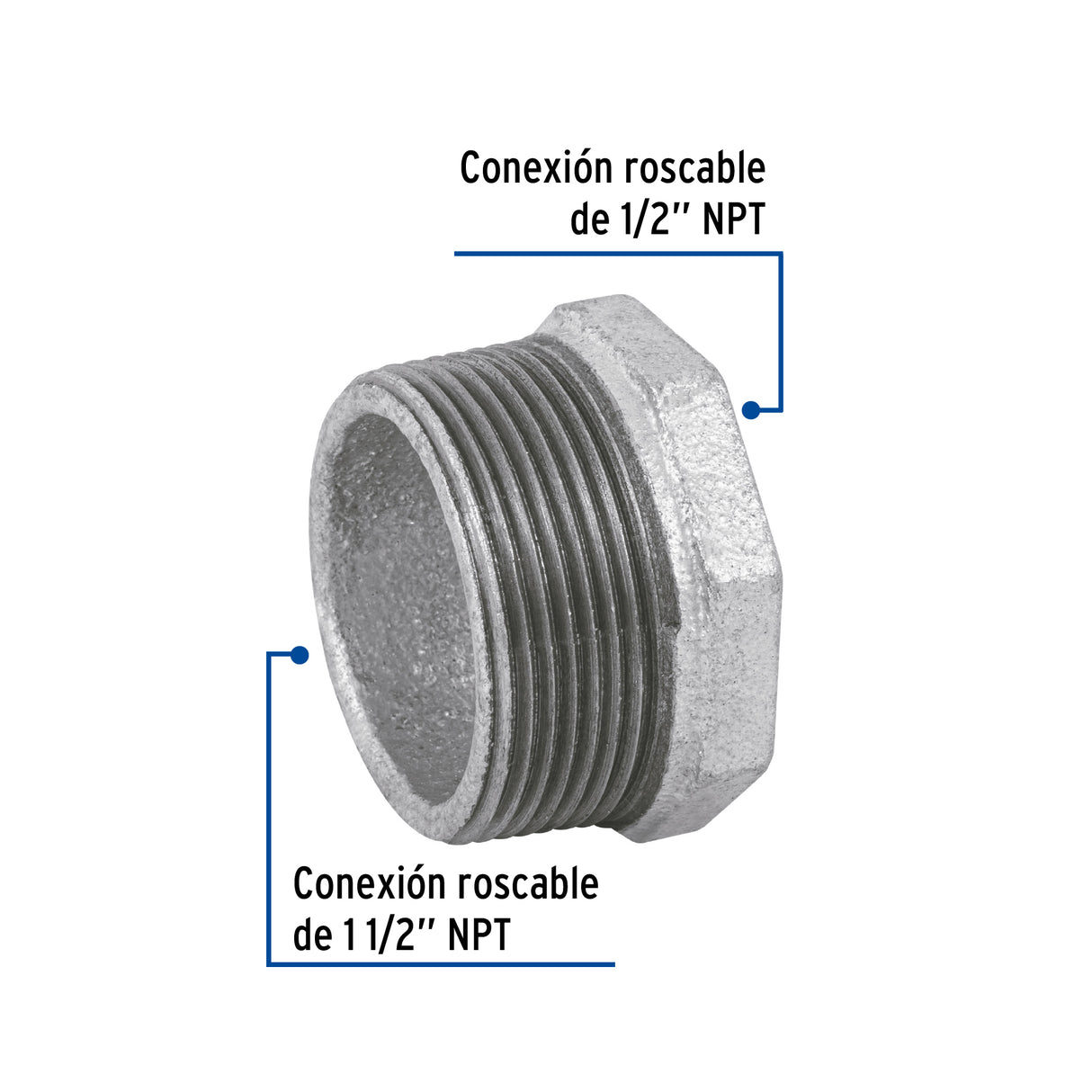 Reducción Bushing Acero Galvanizado 1-1/2 X 1/2', Foset