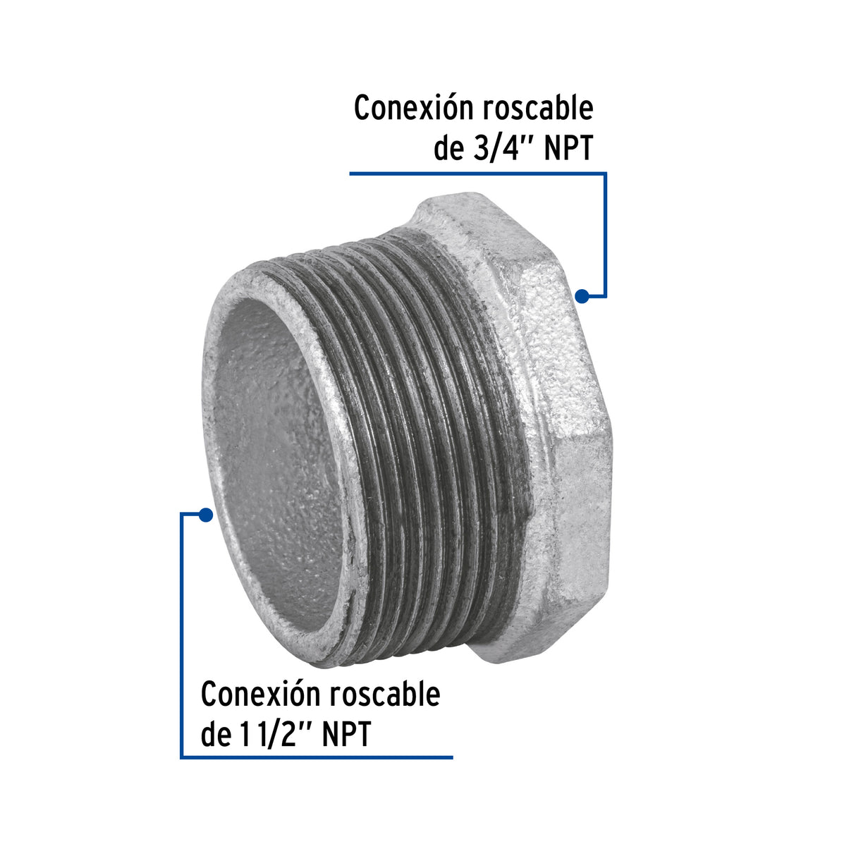 Reducción Bushing Acero Galvanizado 1-1/2 X 3/4', Foset