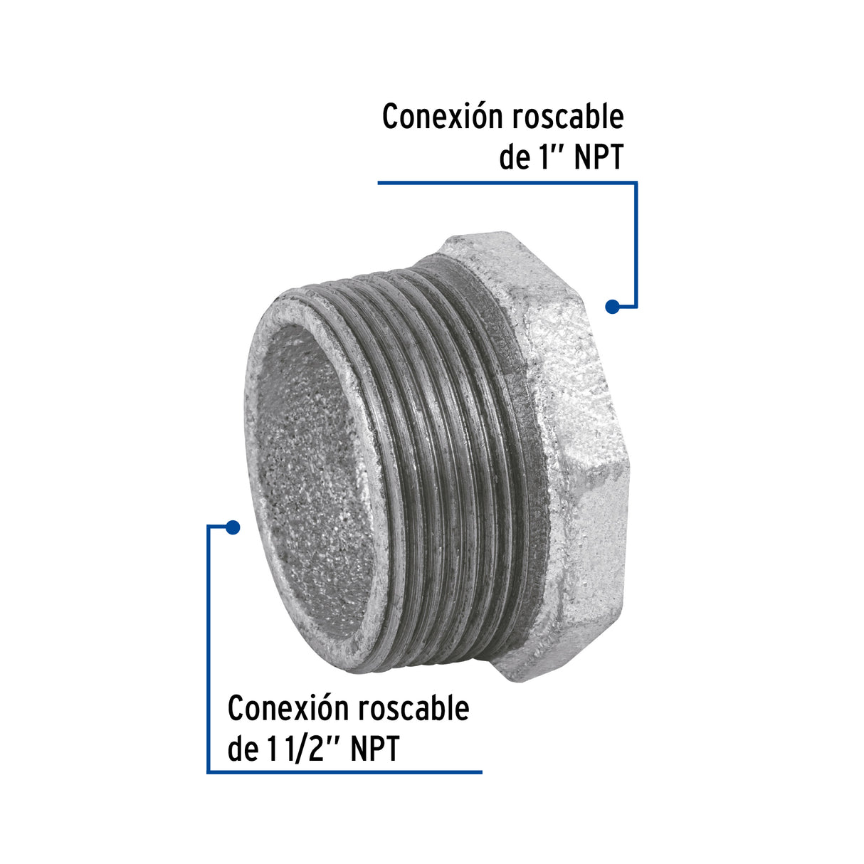 Reducción Bushing Acero Galvanizado 1-1/2 X 1', Foset