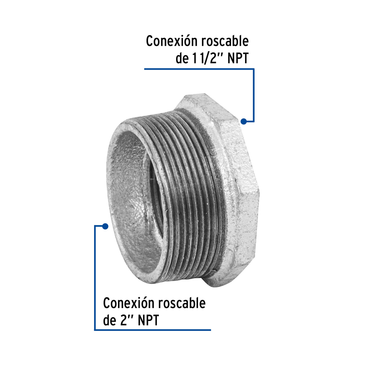 Reducción Bushing Acero Galvanizado 2 X 1-1/2', Foset