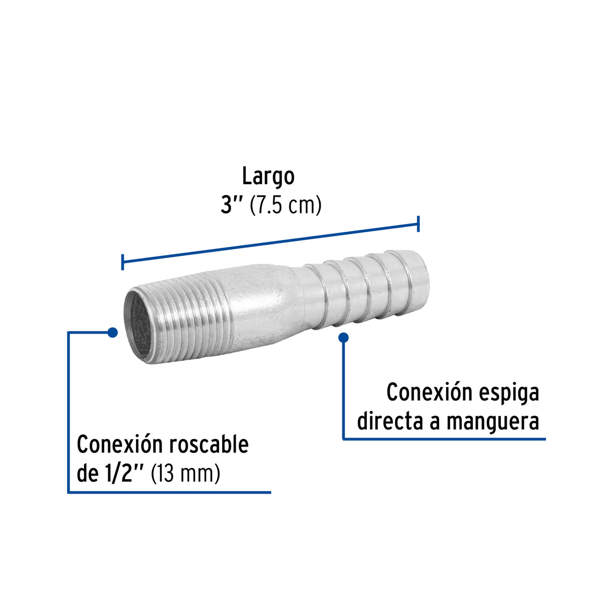 Niple de Acero Galvanizado 1/2' Tipo Botella, Foset