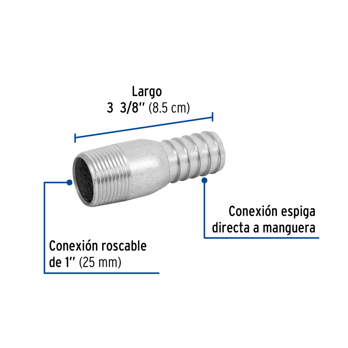 Niple de Acero Galvanizado 1' Tipo Botella, Foset