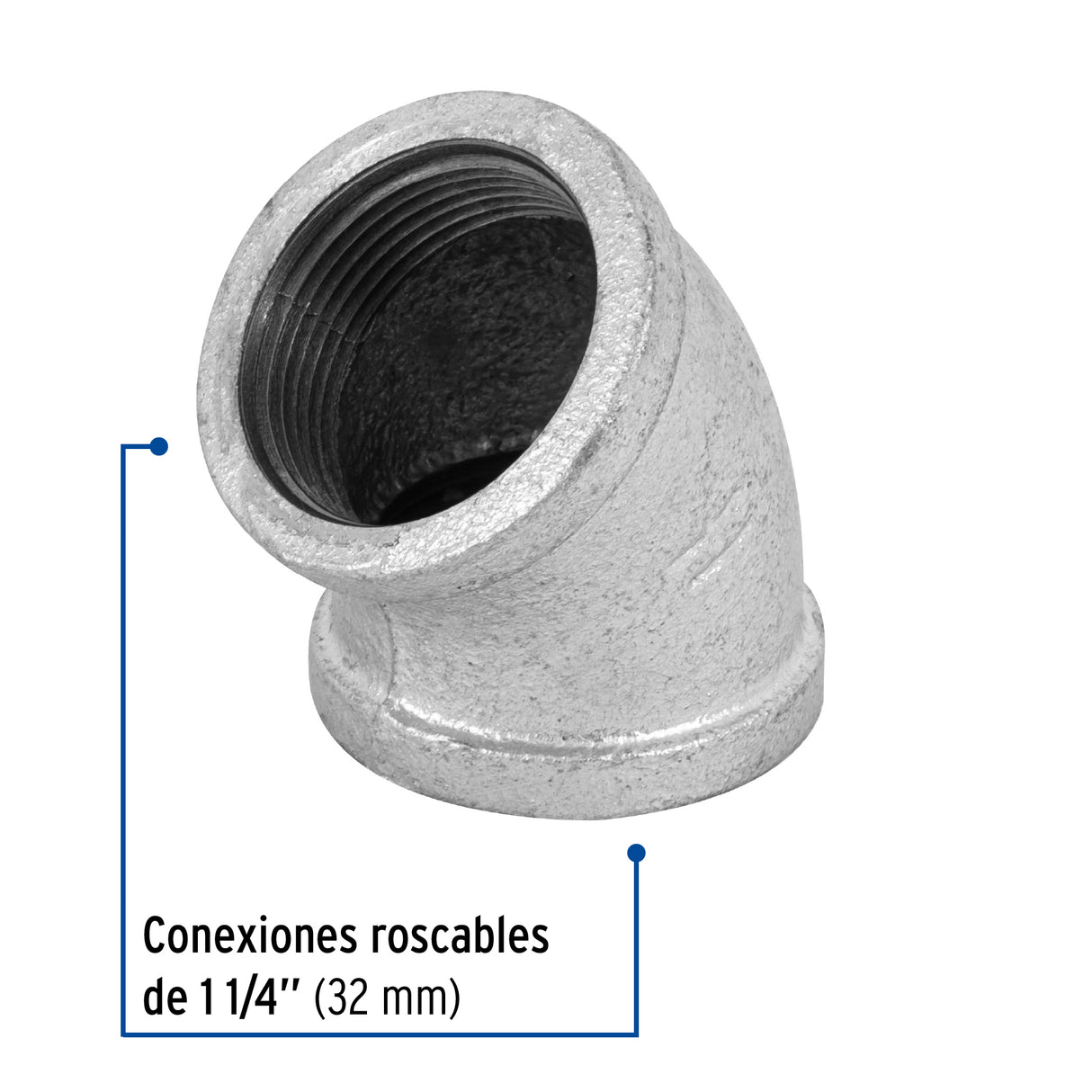 Codo 45° Acero Galvanizado de 1-1/4', Foset