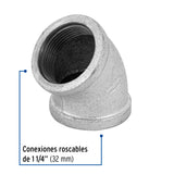 Codo 45° Acero Galvanizado de 1-1/4', Foset