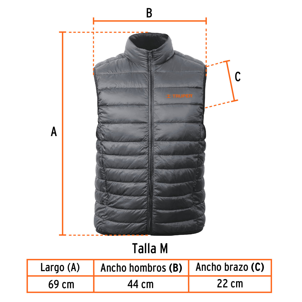 Chaleco de Plumas Ligero para Hombre, Gris, g, Truper