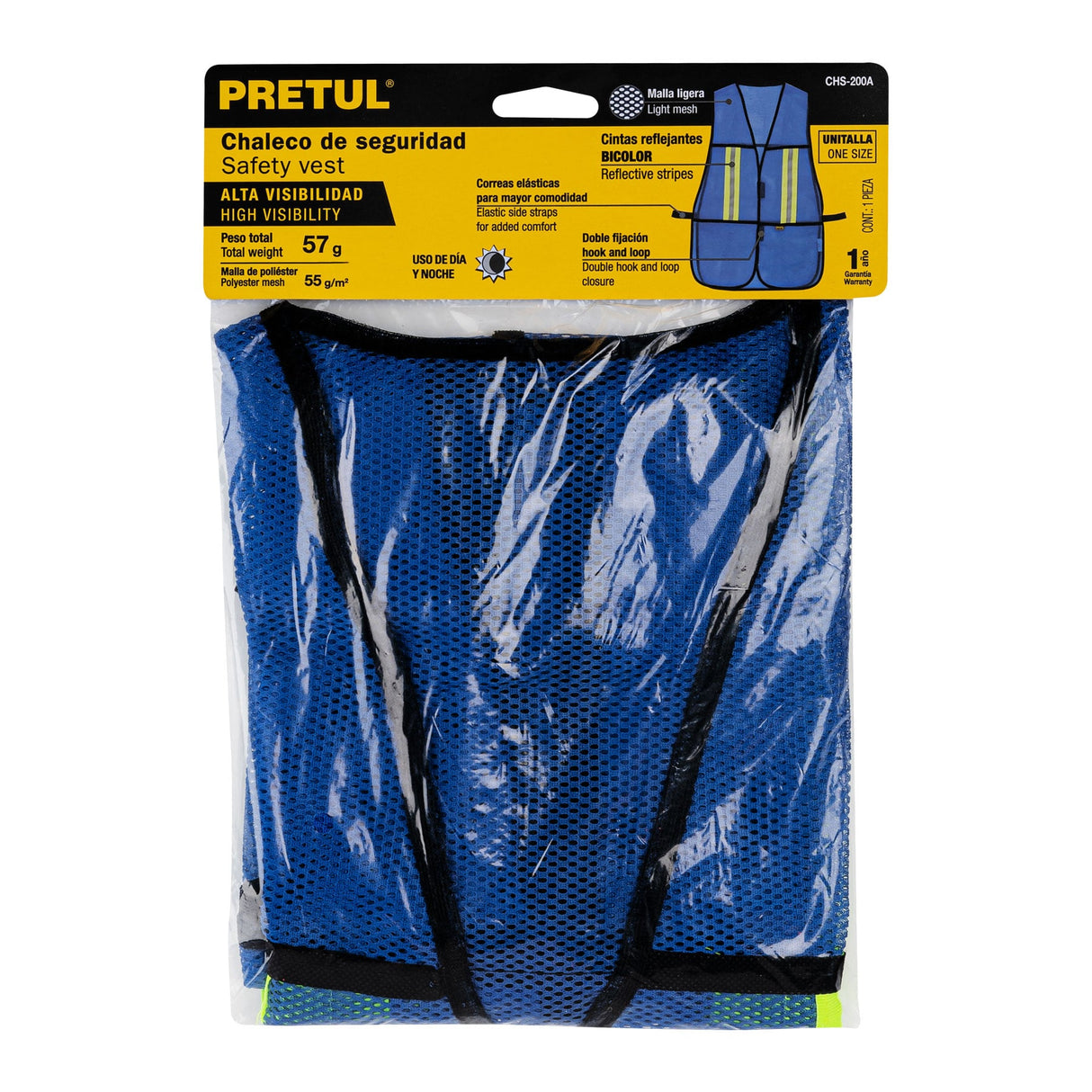 Chaleco de Seguridad con Cintas Reflejantes, Azul, Pretul