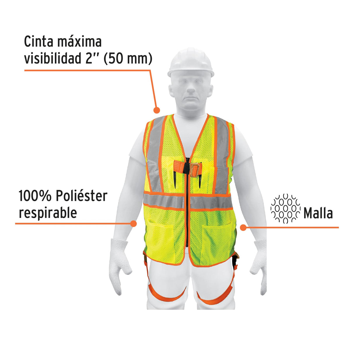 Chaleco de Seguridad para Arnés, Alta Visibilidad, Verde