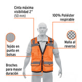 Chaleco Seguridad Reforzado Naranja con Bolsas, m, Expert