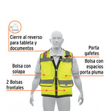 Chaleco Seguridad Reforzado Verde con Bolsas, m, Expert