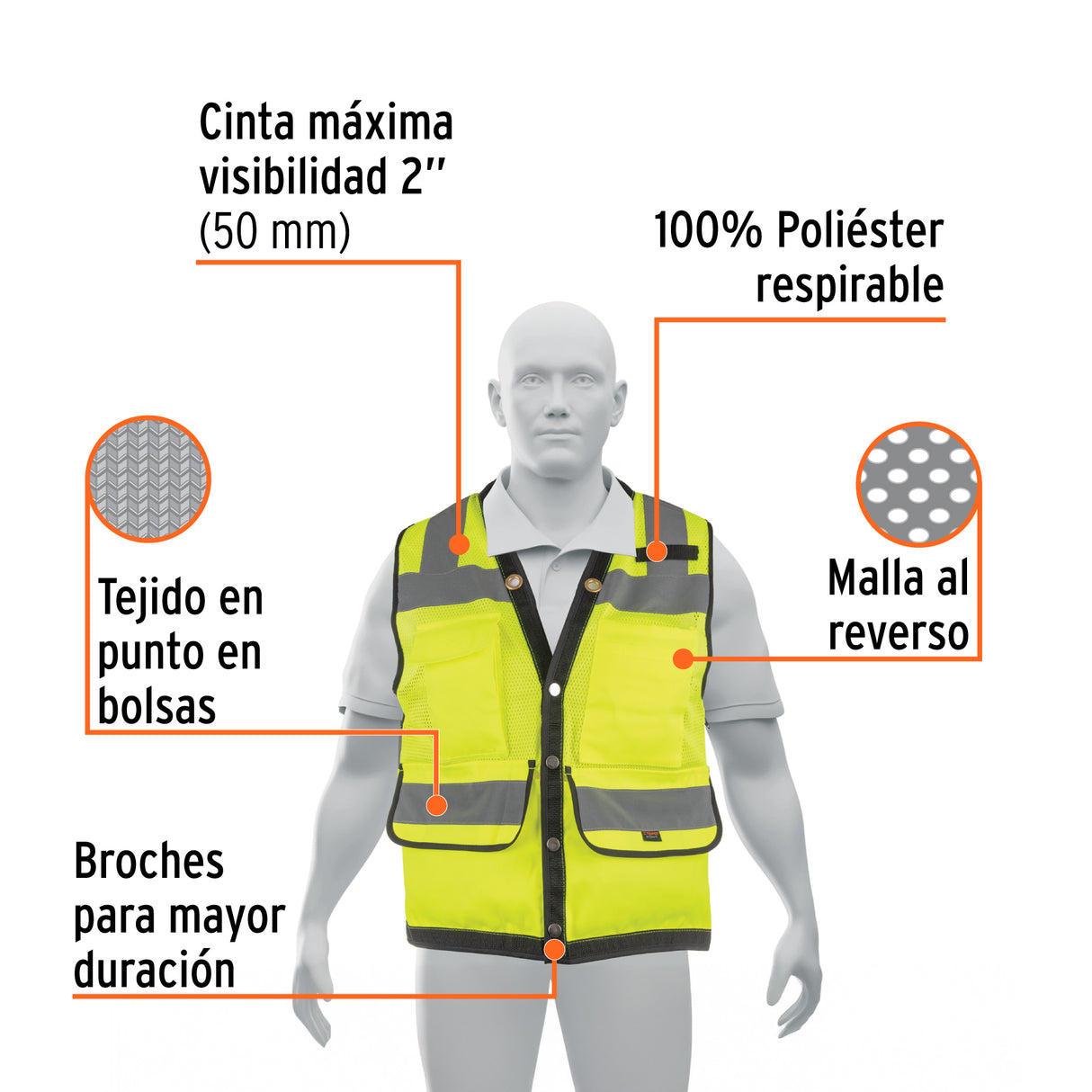 Chaleco Seguridad Reforzado Verde con Bolsas, Eg, Expert