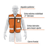 Chaleco Brigadista con Cintas Reflejantes, Color Naranja