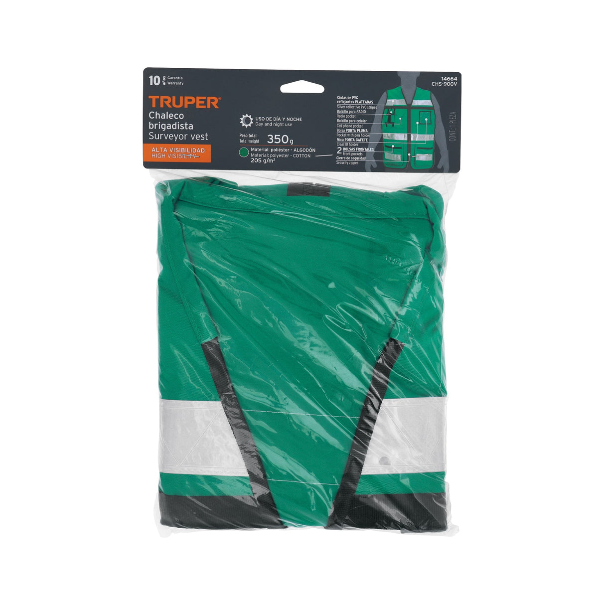 Chaleco Brigadista con Cintas Reflejantes, Color Verde
