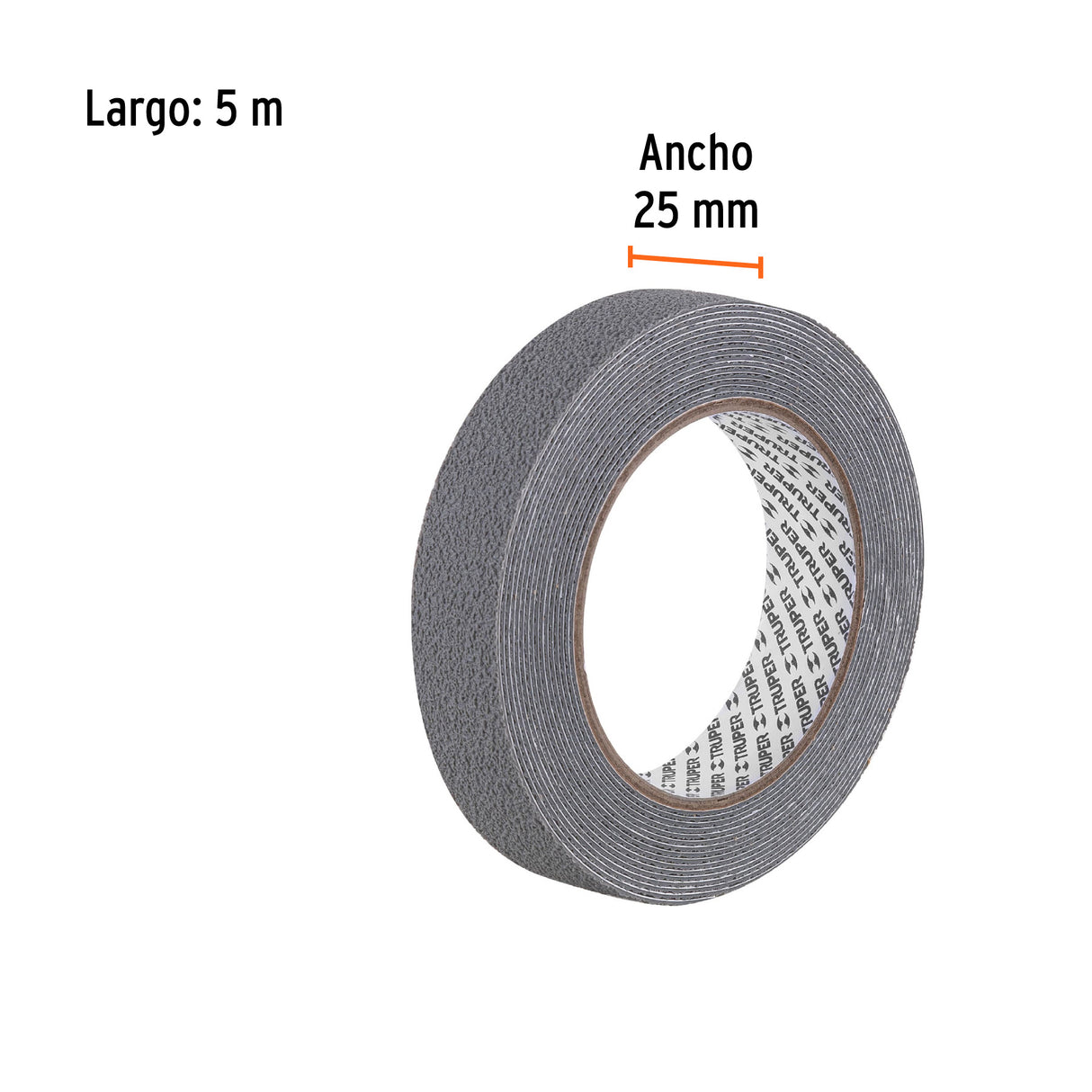 Rollo de 5 m Cinta Antiderrapante 25 mm Gris para Áreas Húmedas