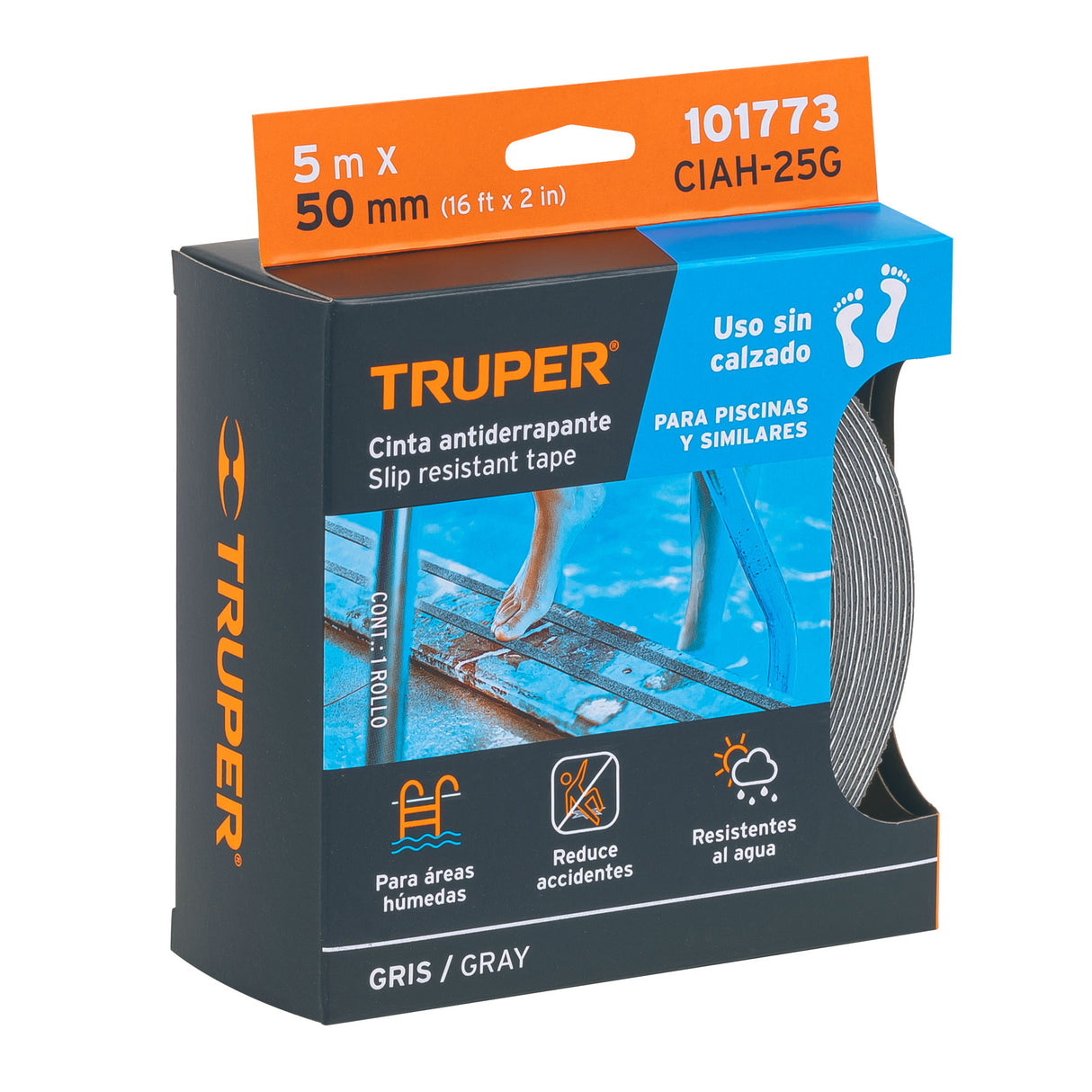 Rollo de 5 m Cinta Antiderrapante 50 mm Gris para Áreas Húmedas