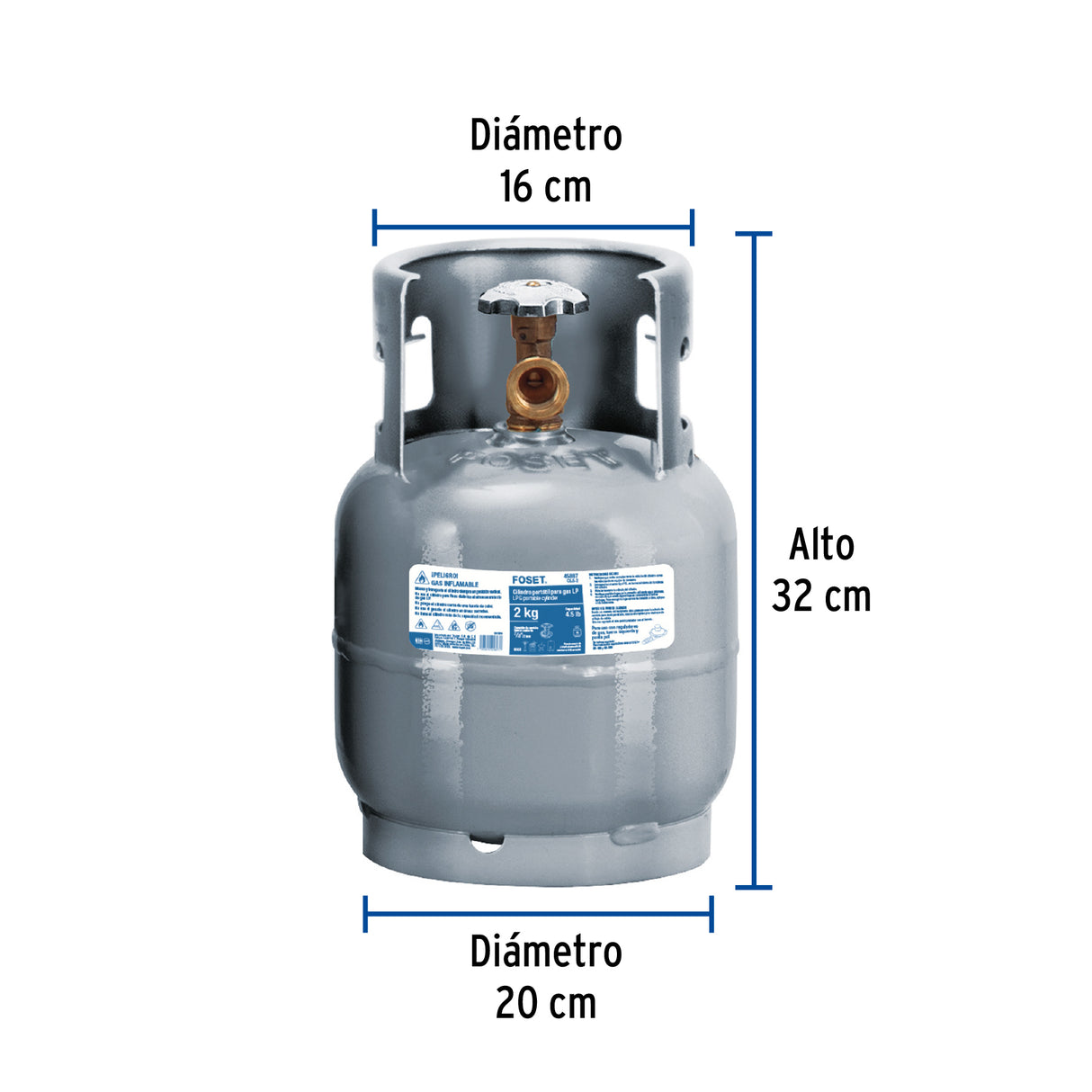 Cilindro Portátil para Gas Lp, 2 kg (4.5LB) Foset