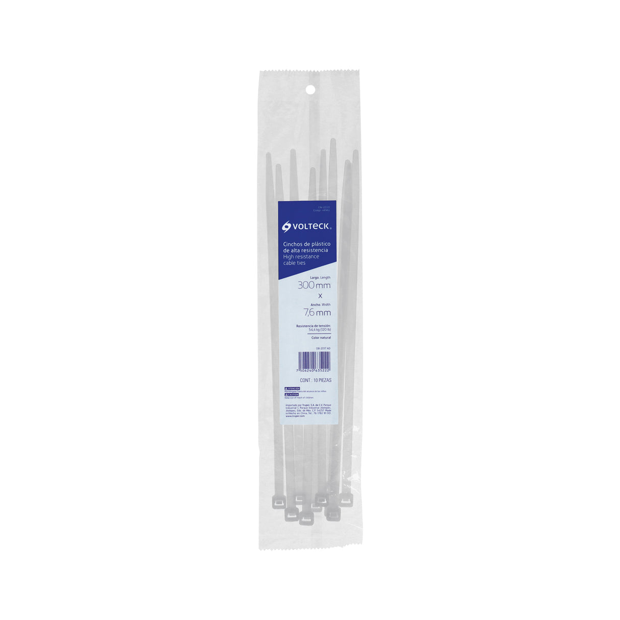 Bolsa C/10 Cinchos Plásticos 120 lb, 300 X 7.5 mm, Naturales