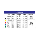Bolsa con 200 Cinchos Plásticos en Colores Surtidos, Volteck