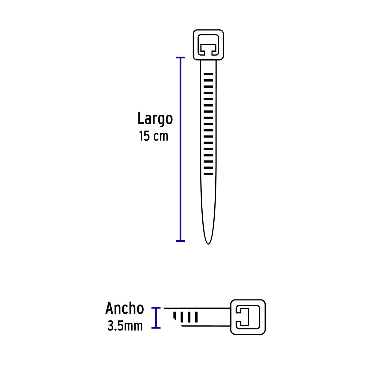Bolsa con 50 Cinchos Plásticos 40 lb, 150X3.5 mm, Negros
