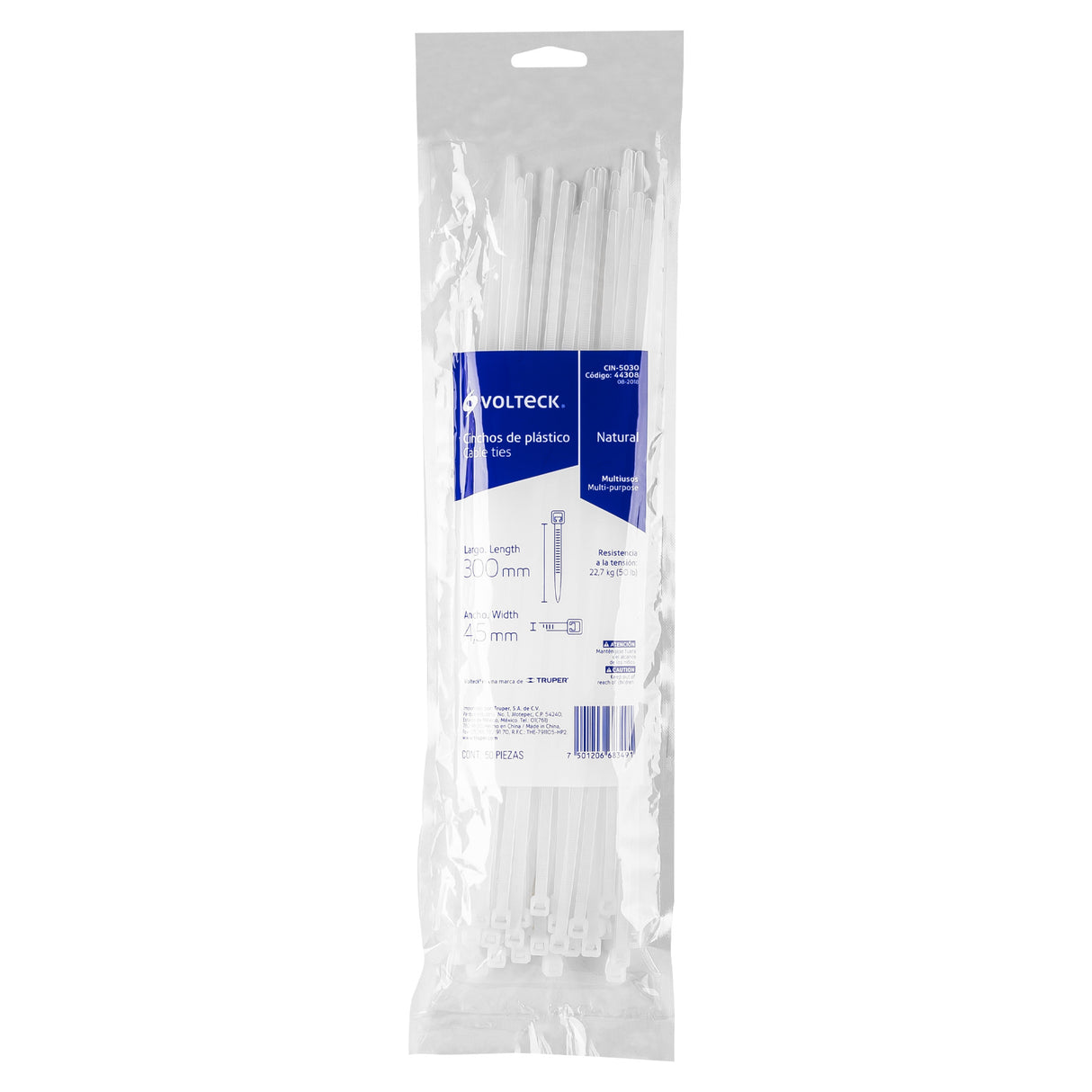 Bolsa con 50 Cinchos Plásticos 50 lb, 300X4.5 mm, Naturales