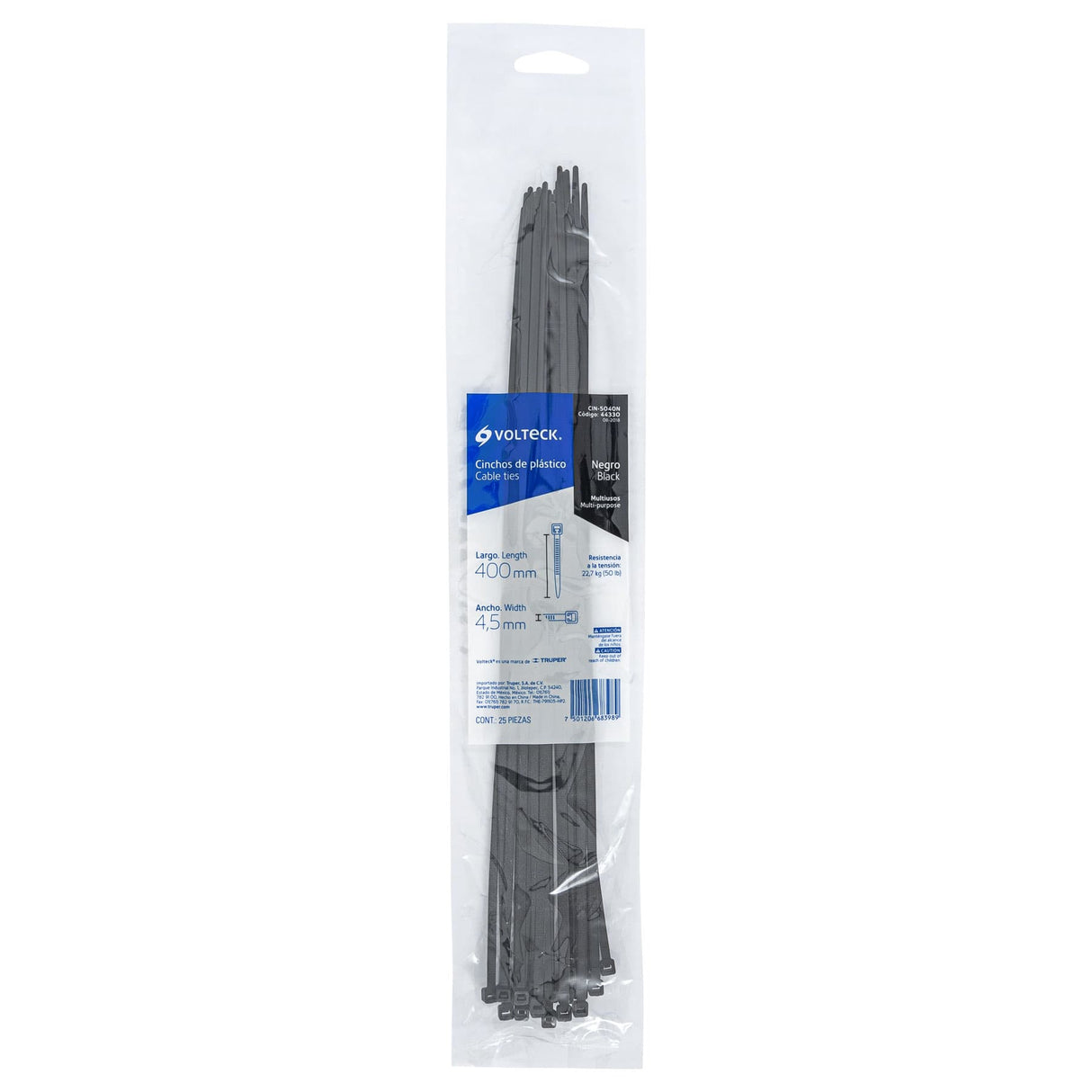 Bolsa con 25 Cinchos Plásticos 50 lb, 400X4.5 mm, Negros