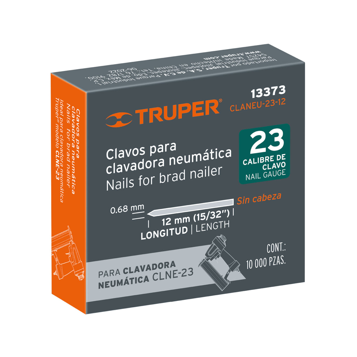 Caja con 10000 Clavos Calibre 23, 12 mm para CLNE-23, Truper