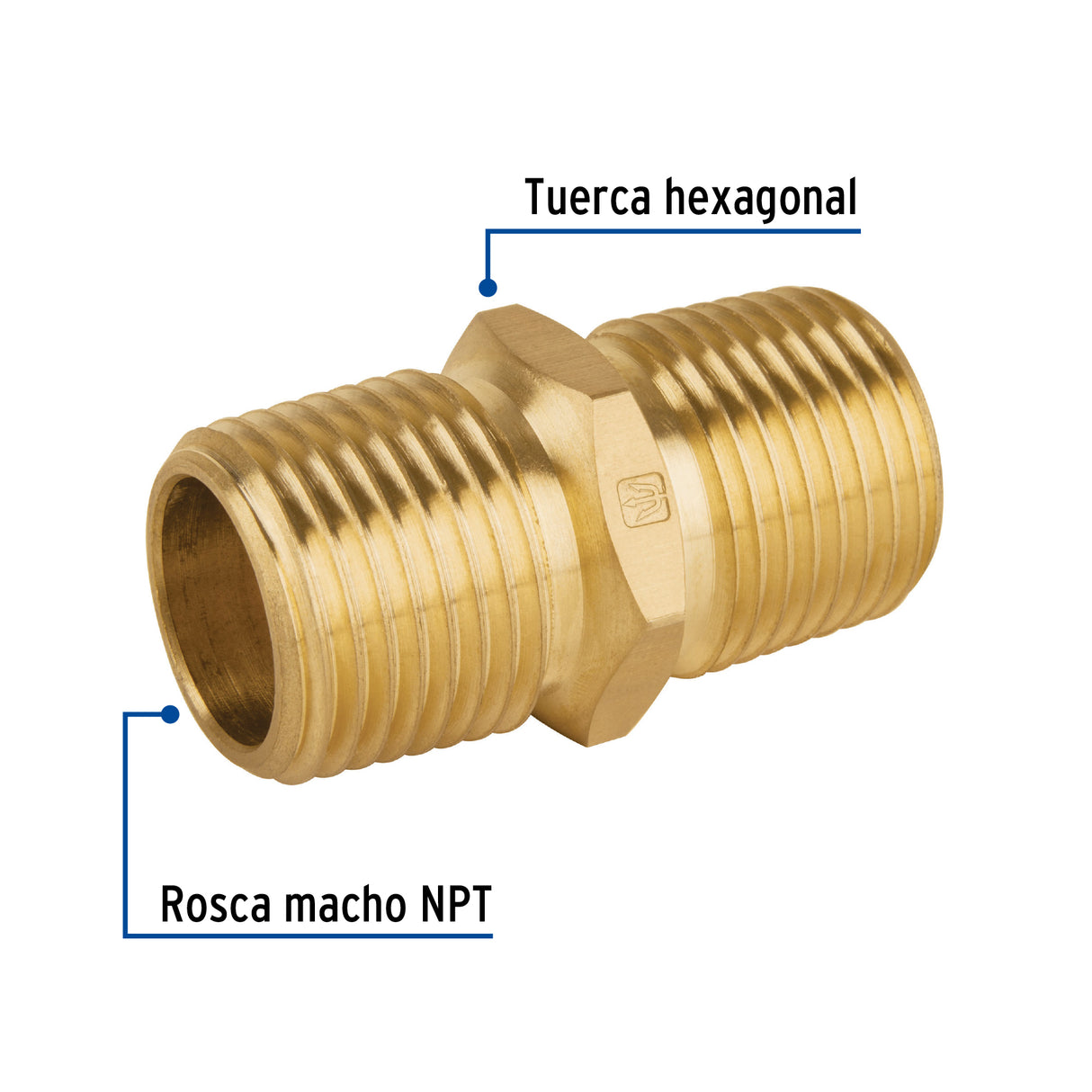 Niple Unión NPT de Latón, 1/2' con Tuerca Hexagonal, Foset