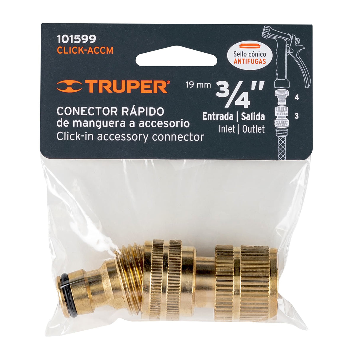 Conector 3/4' Rápido de Latón Manguera-acc. Sistema Click