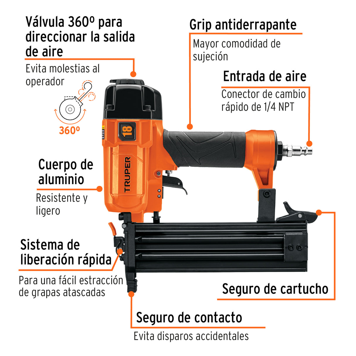 Clavadora Neumática Profesional, Calibre 18, Truper