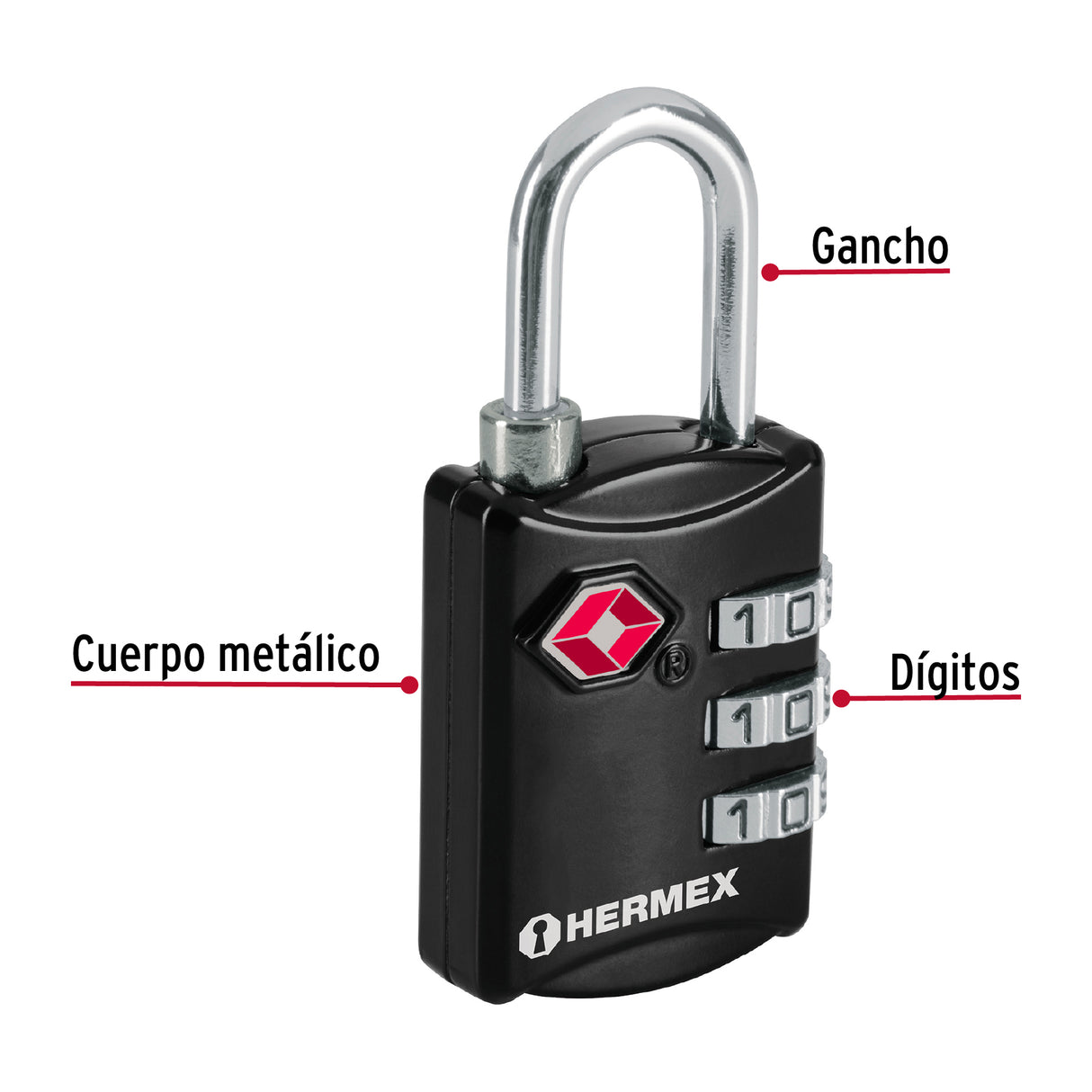 Candado Maletero de Combinación 27 mm Seguridad Tsa, Blíster