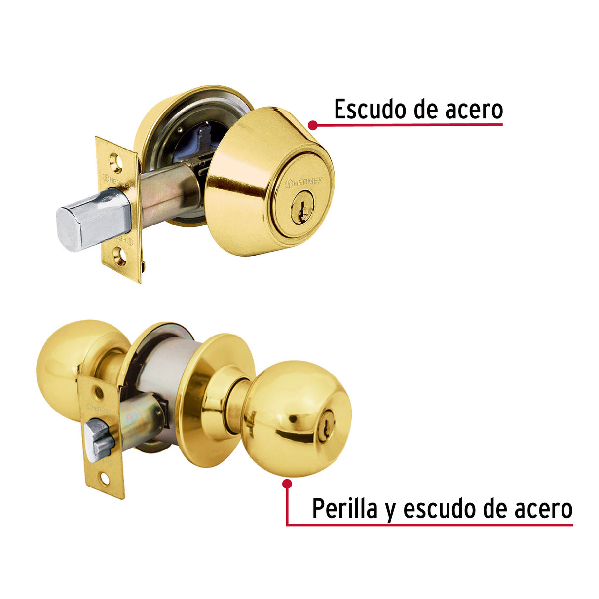 Combo Cerraduras, Llave-llave, Latón Brillante, Hermex Basic