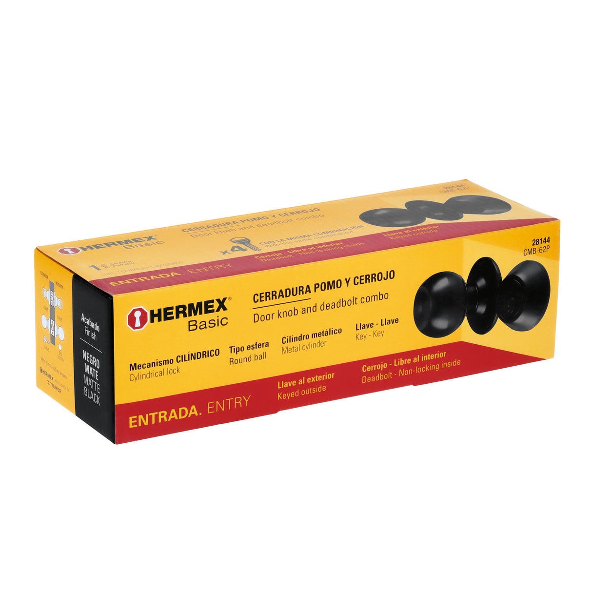 Combo Cerraduras, Llave-llave, Negro, Hermex Basic