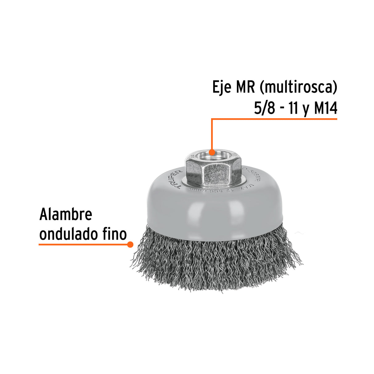 Carda Copa 3' Alambre Ondulado Fino, Multi-rosca, Truper