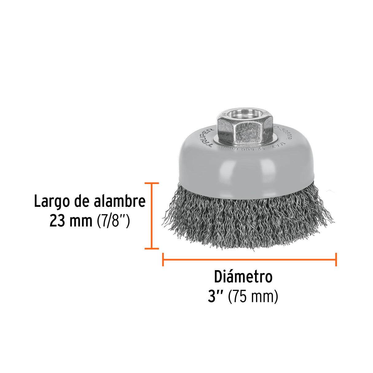 Carda Copa 3' Alambre Ondulado Fino, Multi-rosca, Truper