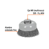 Carda Copa 4' Alambre Ondulado Fino, Multi-rosca, Truper