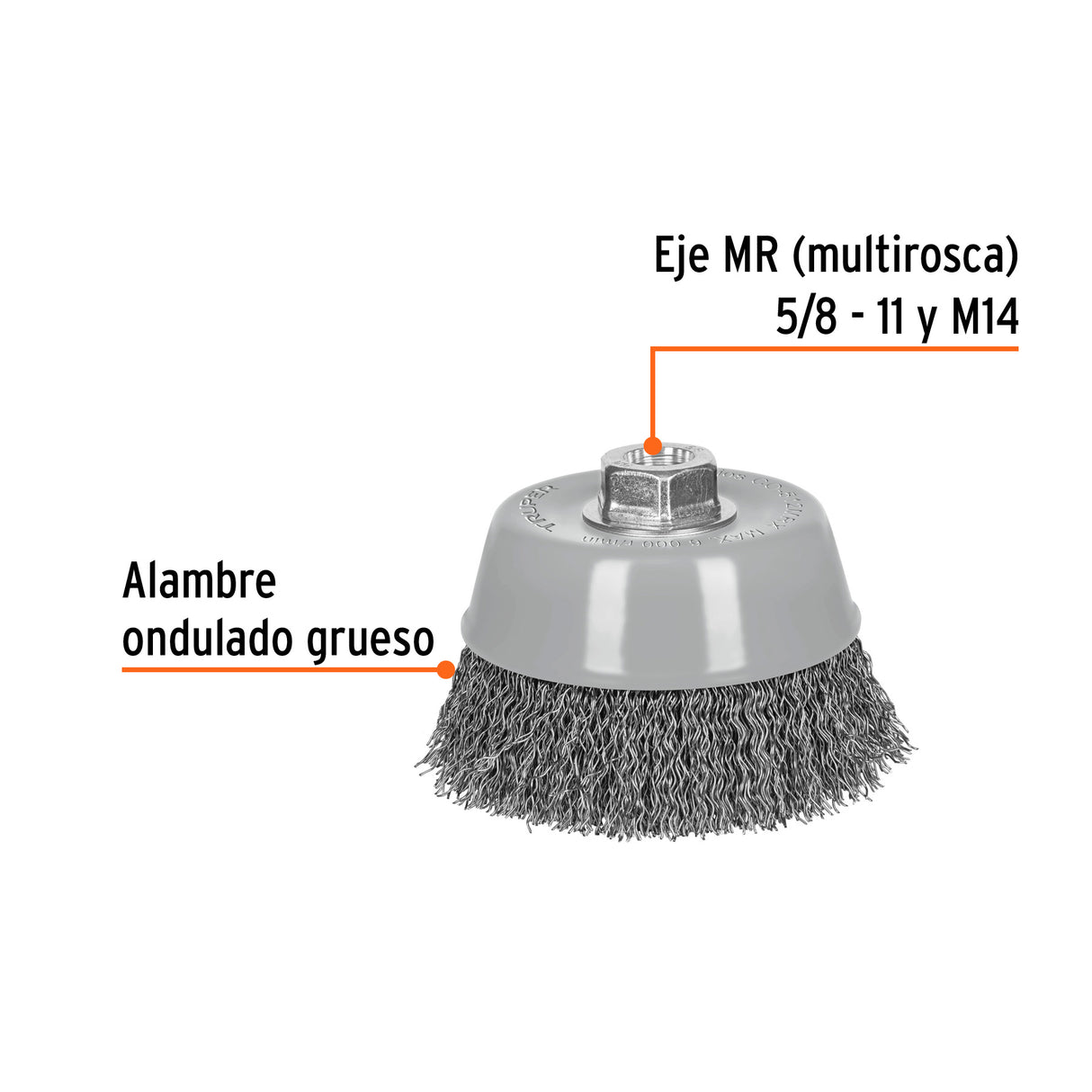 Carda Copa 5' Alambre Ondulado Grueso, Multi-rosca, Truper