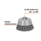 Carda Copa 5' Alambre Ondulado Grueso, Multi-rosca, Truper