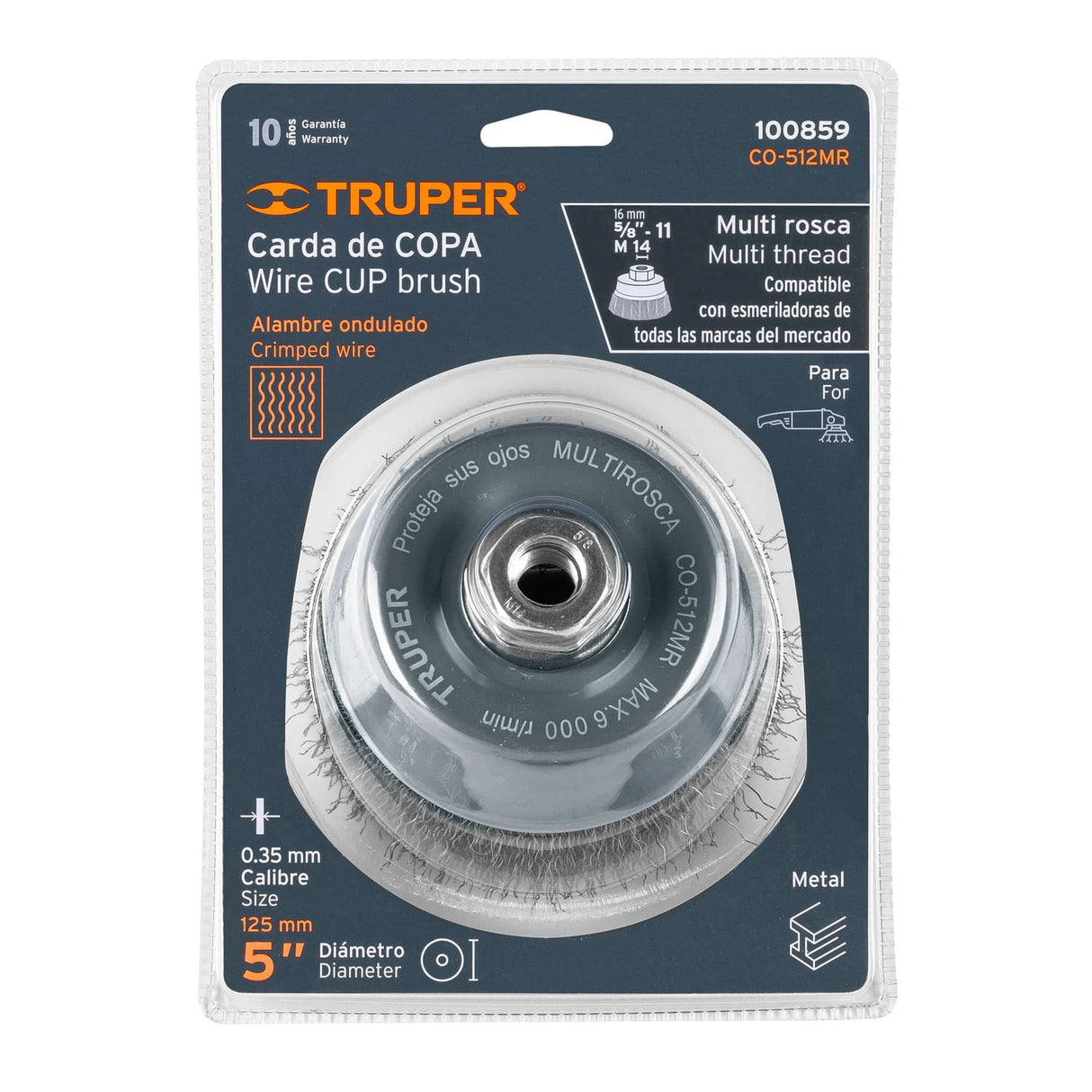 Carda Copa 5' Alambre Ondulado Fino, Multi-rosca, Truper