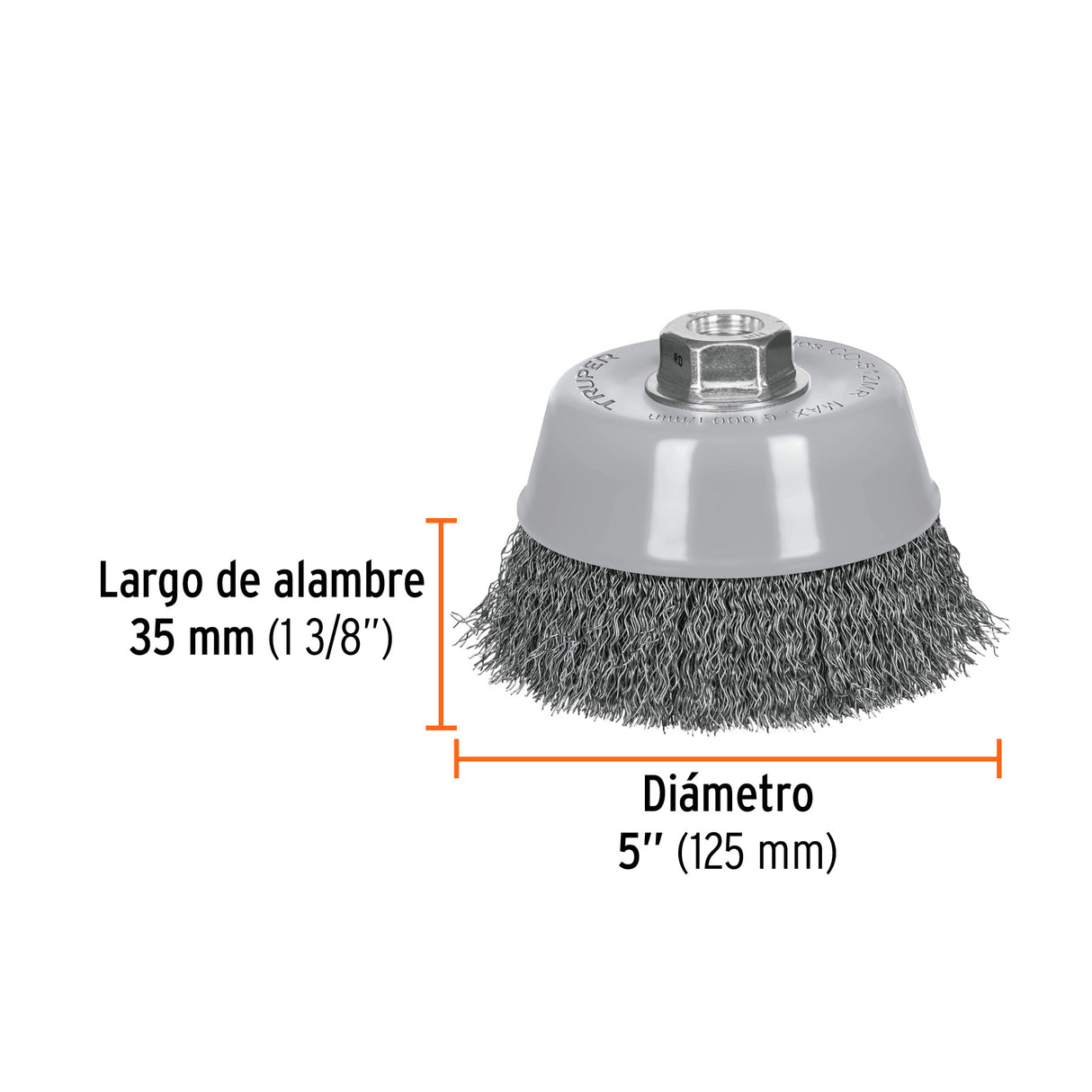 Carda Copa 5' Alambre Ondulado Fino, Multi-rosca, Truper