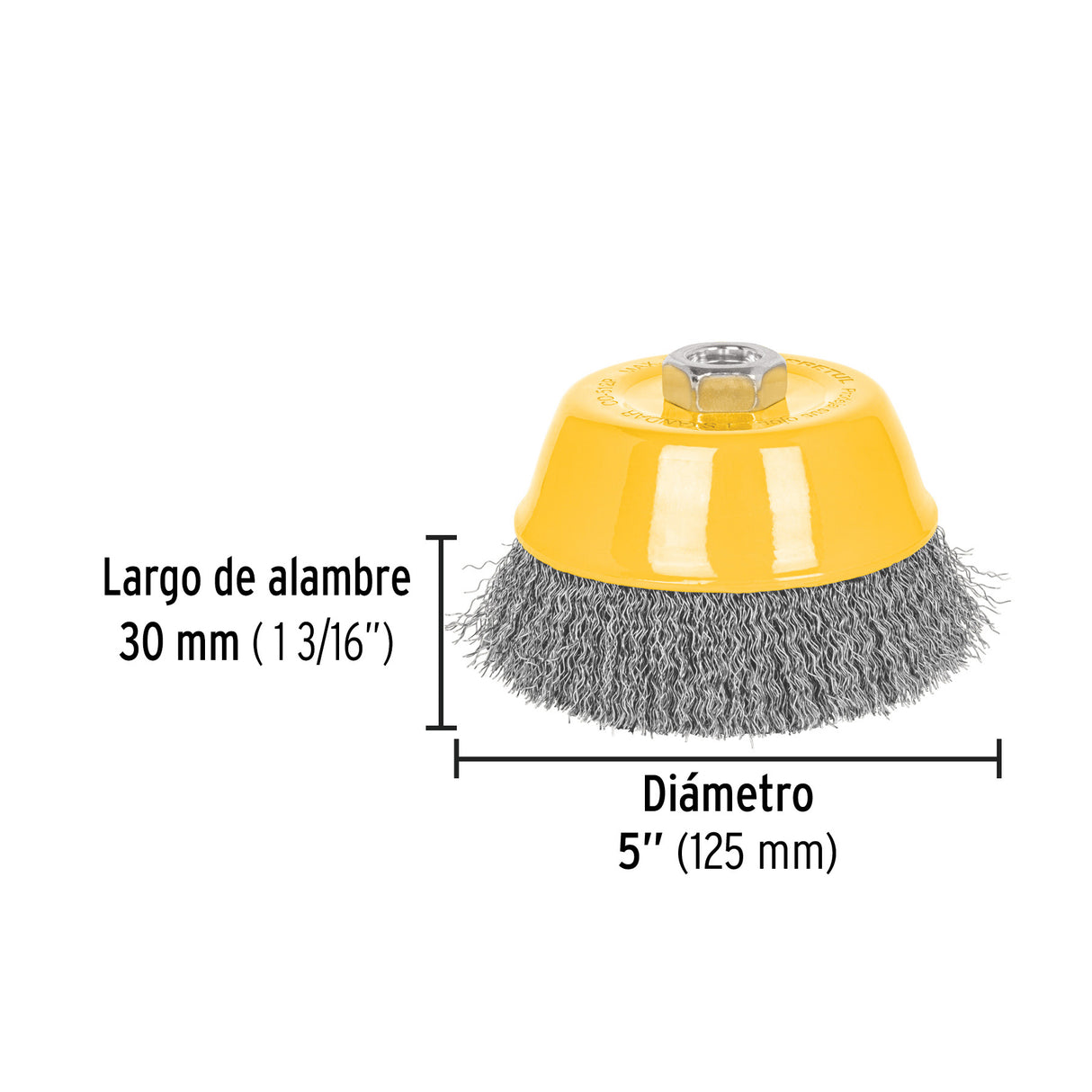 Carda Copa 5' Alambre Ondulado Fino, Eje 5/8'-11, Pretul
