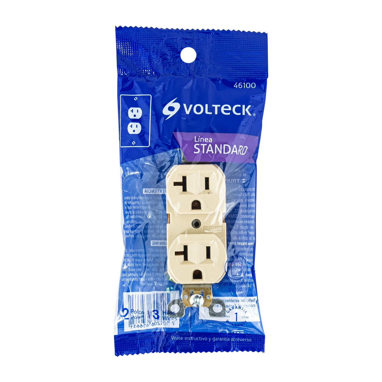 Contacto Dúplex, 2 Polos 3 Hilos, 20 a, Standard, Marfil
