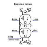 Contacto Dúplex, 2 Polos 3 Hilos, 20 a, Standard, Marfil