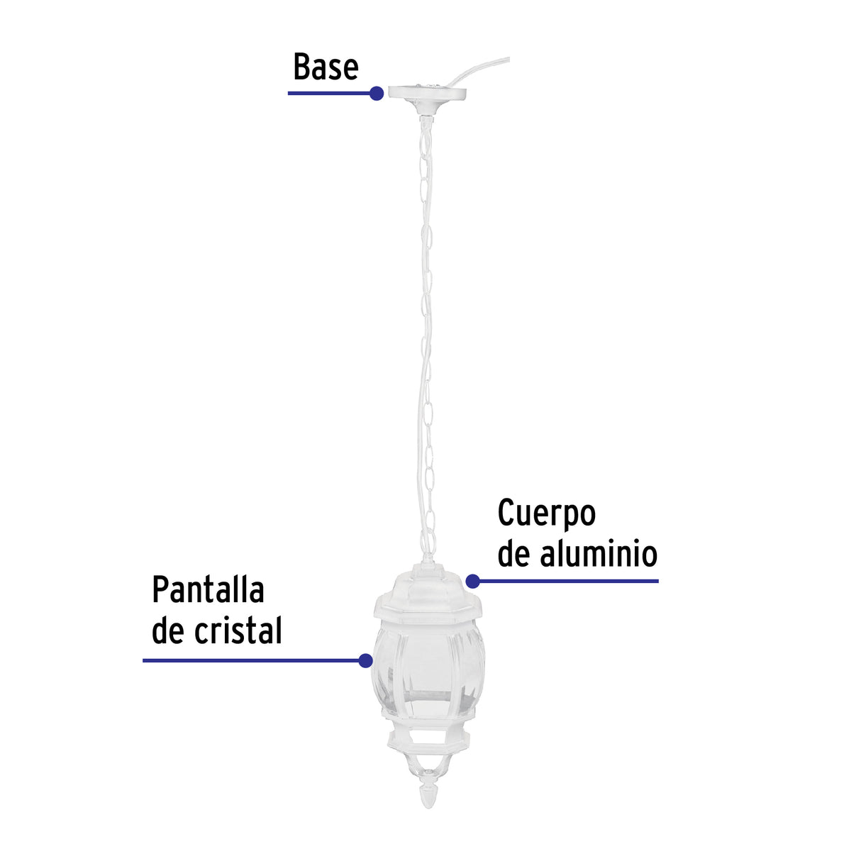 Arbotante Tipo Farol Tradicional Colgante para Exterior, Blanco